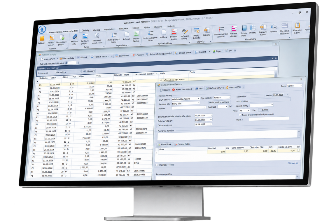 MC-EKON – skutečné prostředí ekonomického programu M.C. software na monitoru